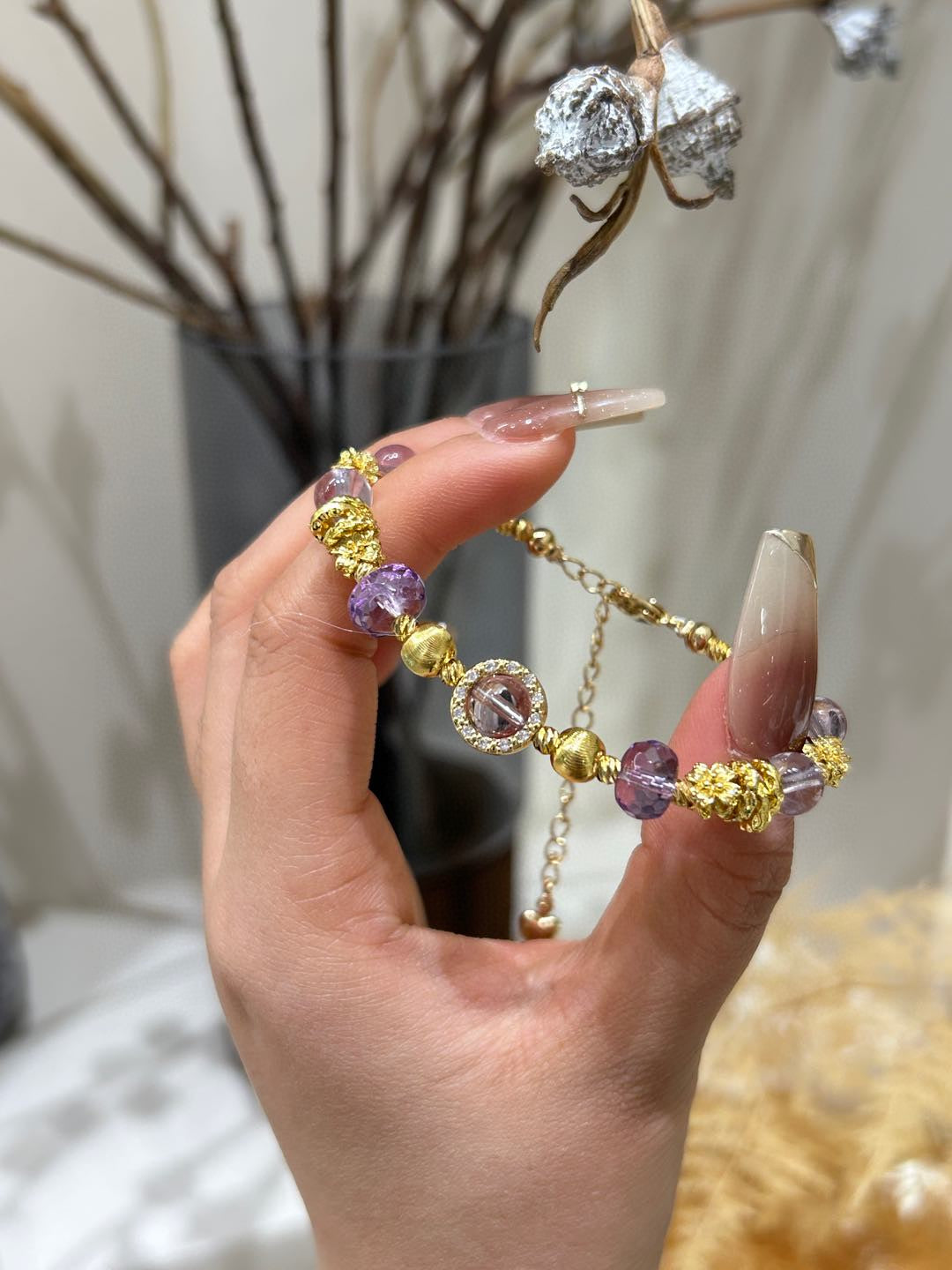Amethyst and Gold Bracelet