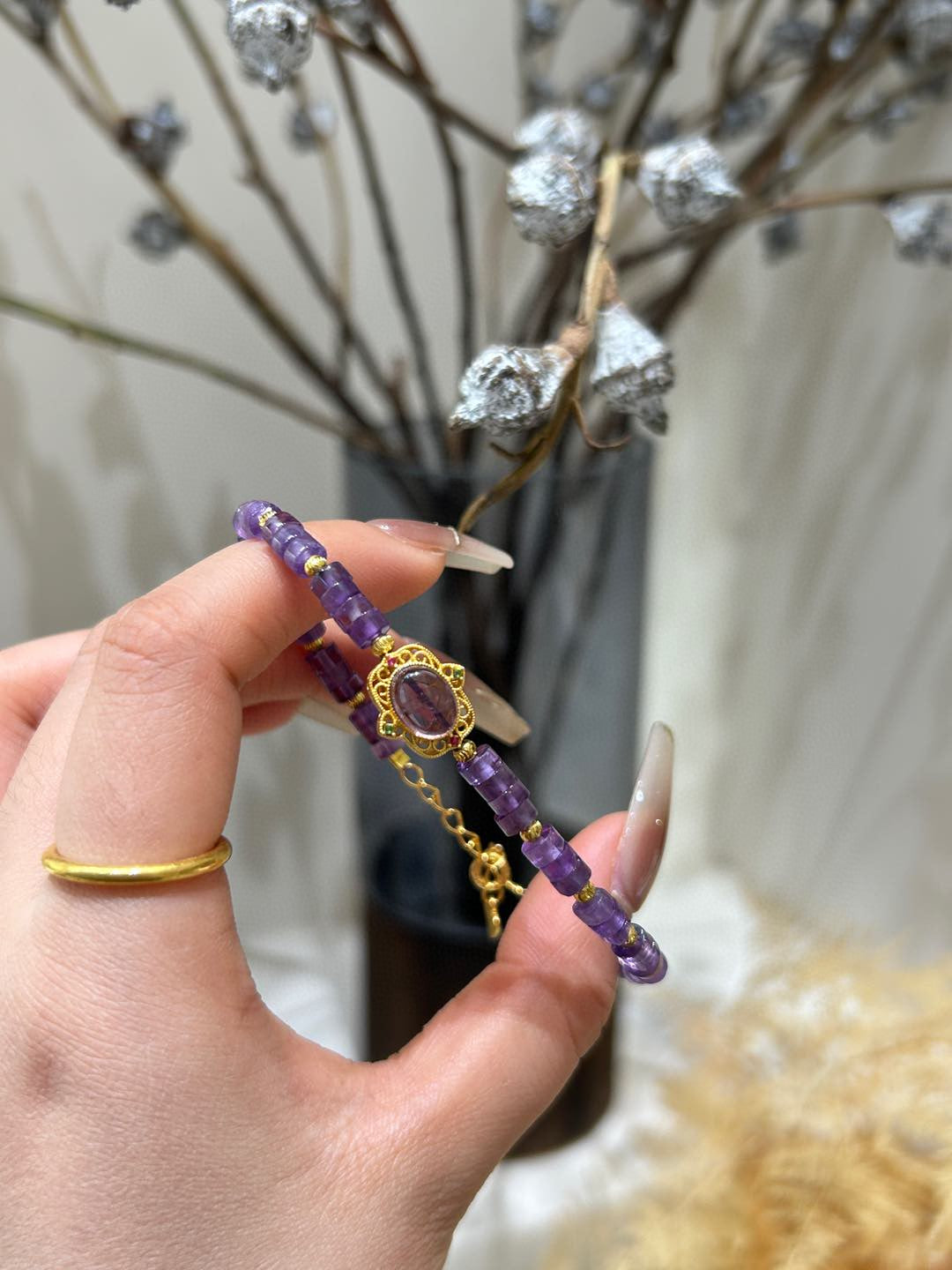 Spiritual Amethyst Gold Chain Bracelet