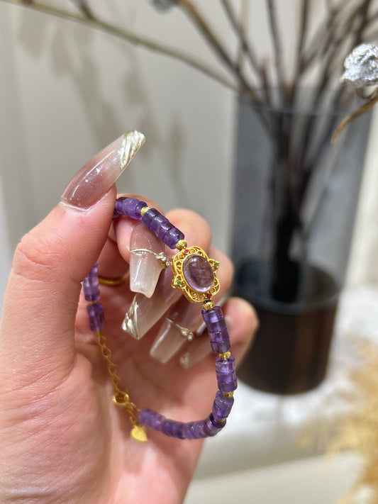 Spiritual Amethyst Gold Chain Bracelet