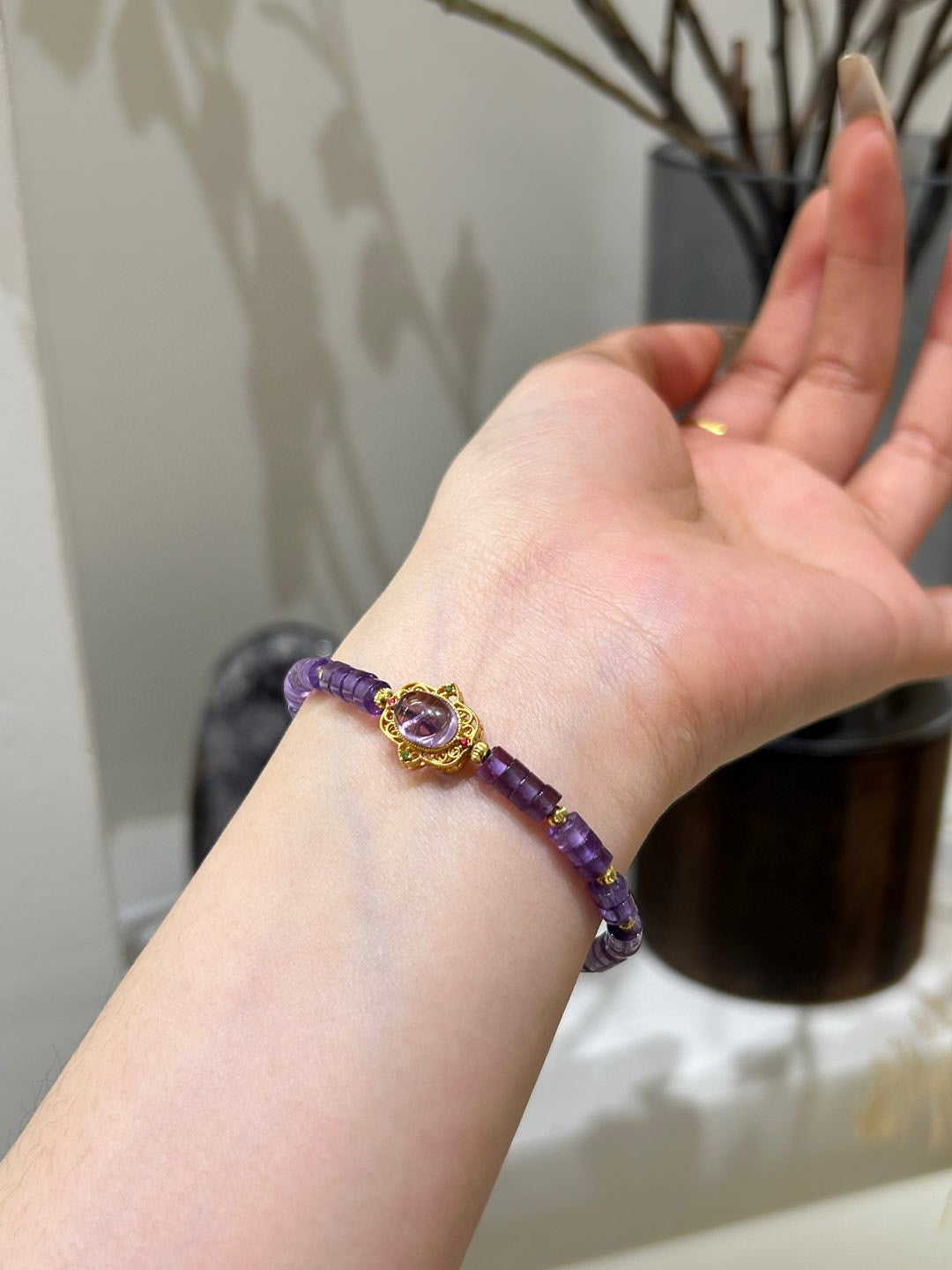Spiritual Amethyst Gold Chain Bracelet