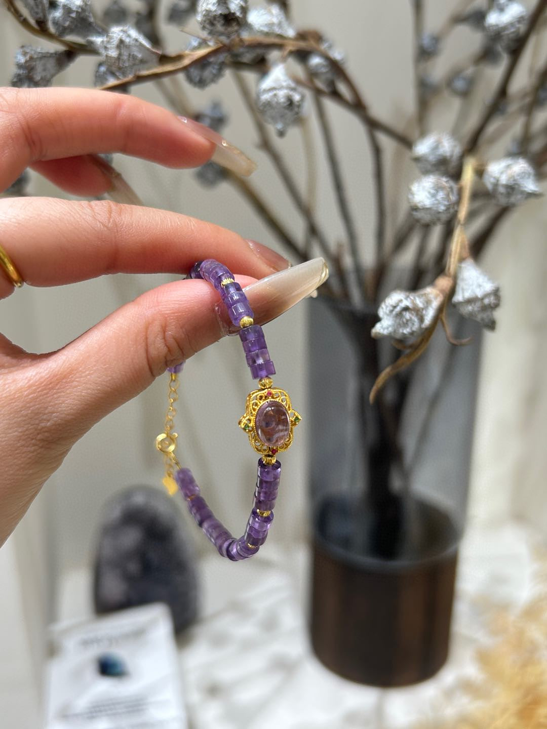 Spiritual Amethyst Gold Chain Bracelet