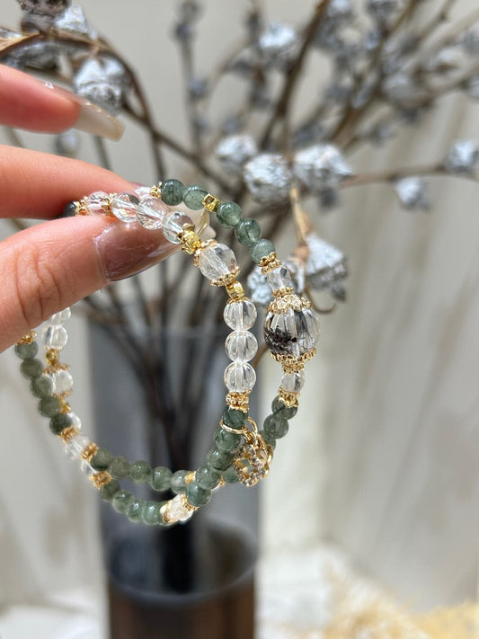 Green Agate and Clear Quartz Bracelet
