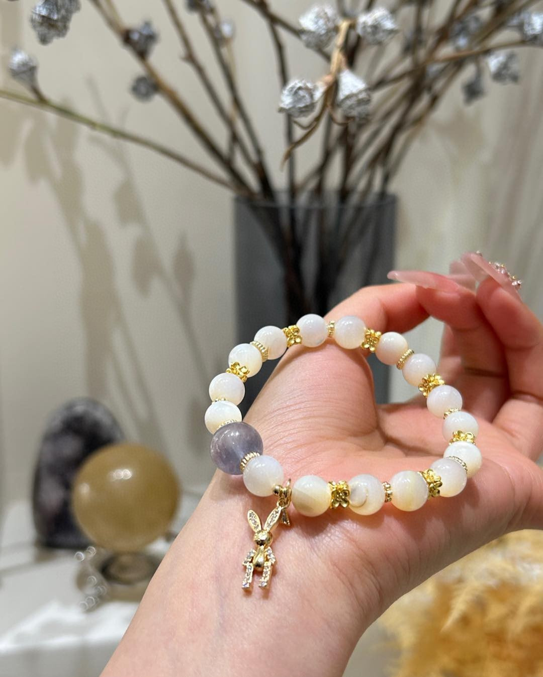 White Crystal and Amethyst Bracelet