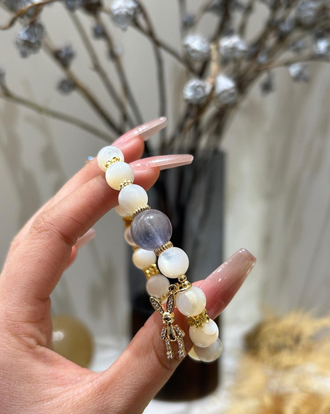 White Crystal and Amethyst Bracelet