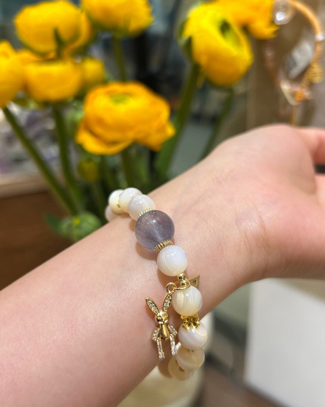 White Crystal and Amethyst Bracelet