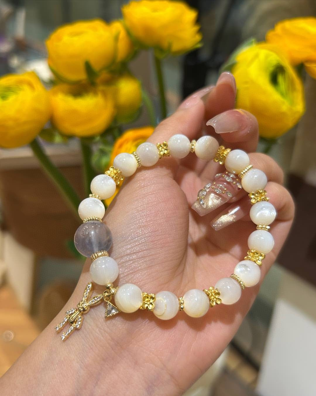 White Crystal and Amethyst Bracelet