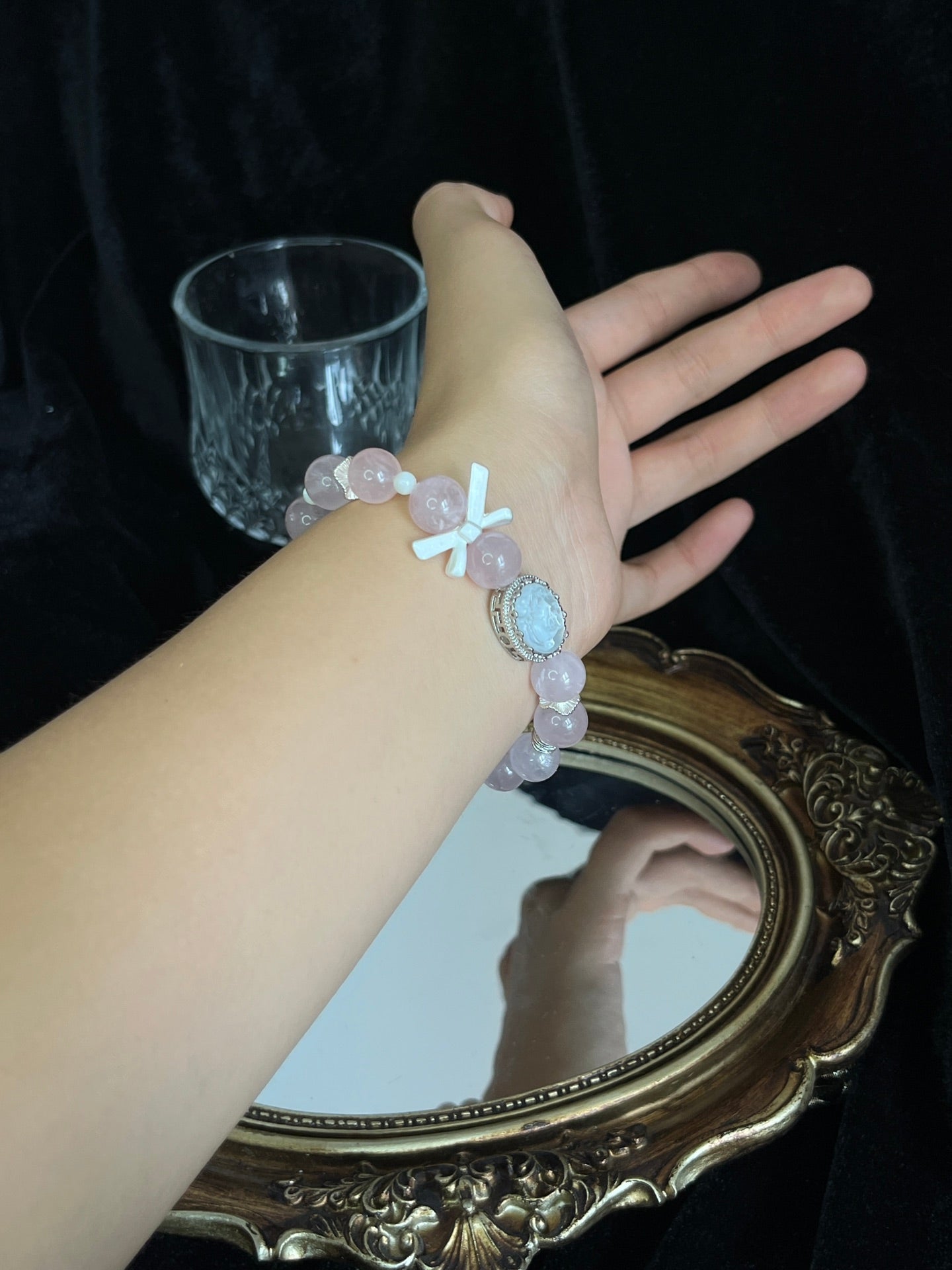 Rose Quartz and White Crystal Bracelet