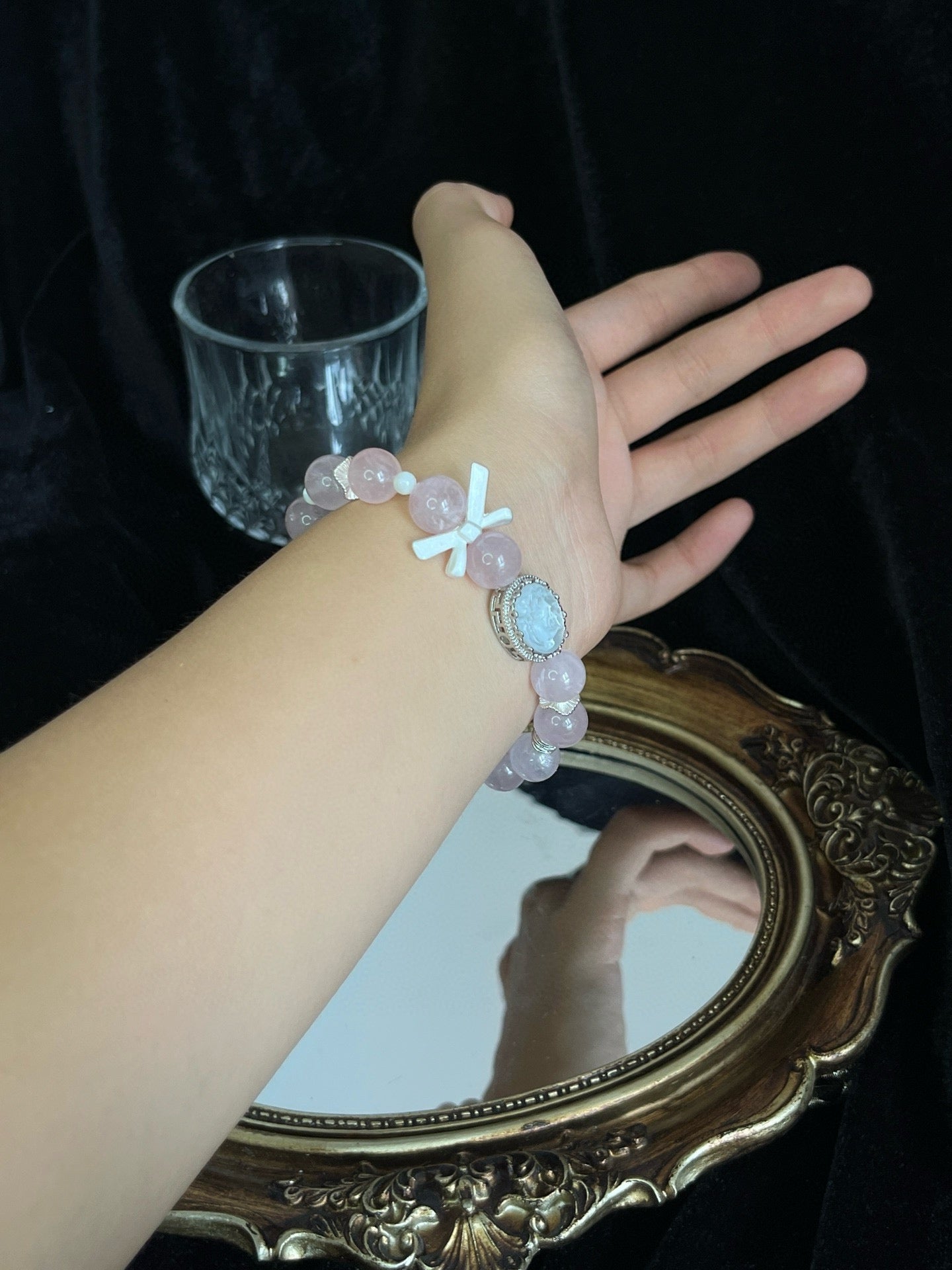 Rose Quartz and White Crystal Bracelet