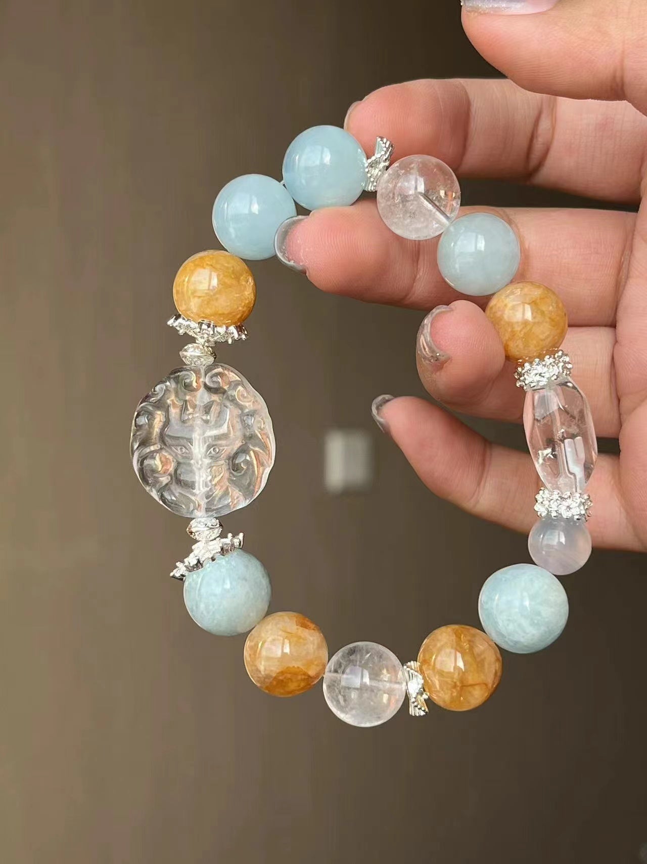 Blue Optical Crystal and Citrine Bracelet