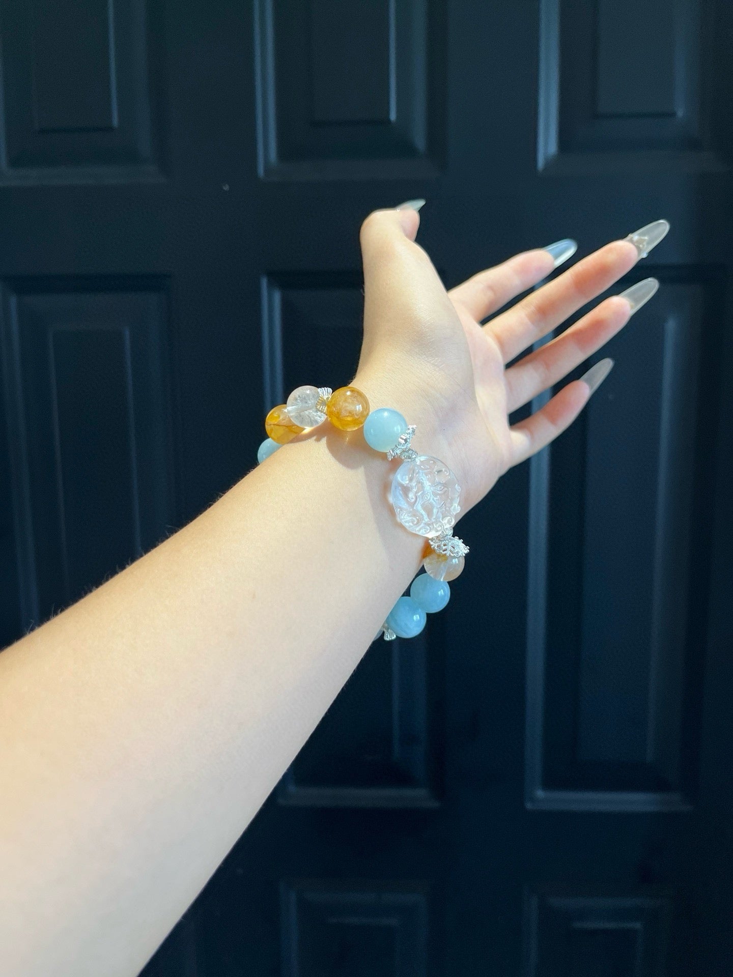 Blue Optical Crystal and Citrine Bracelet
