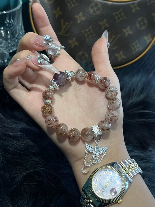 Strawberry Quartz and Amethyst Bracelet