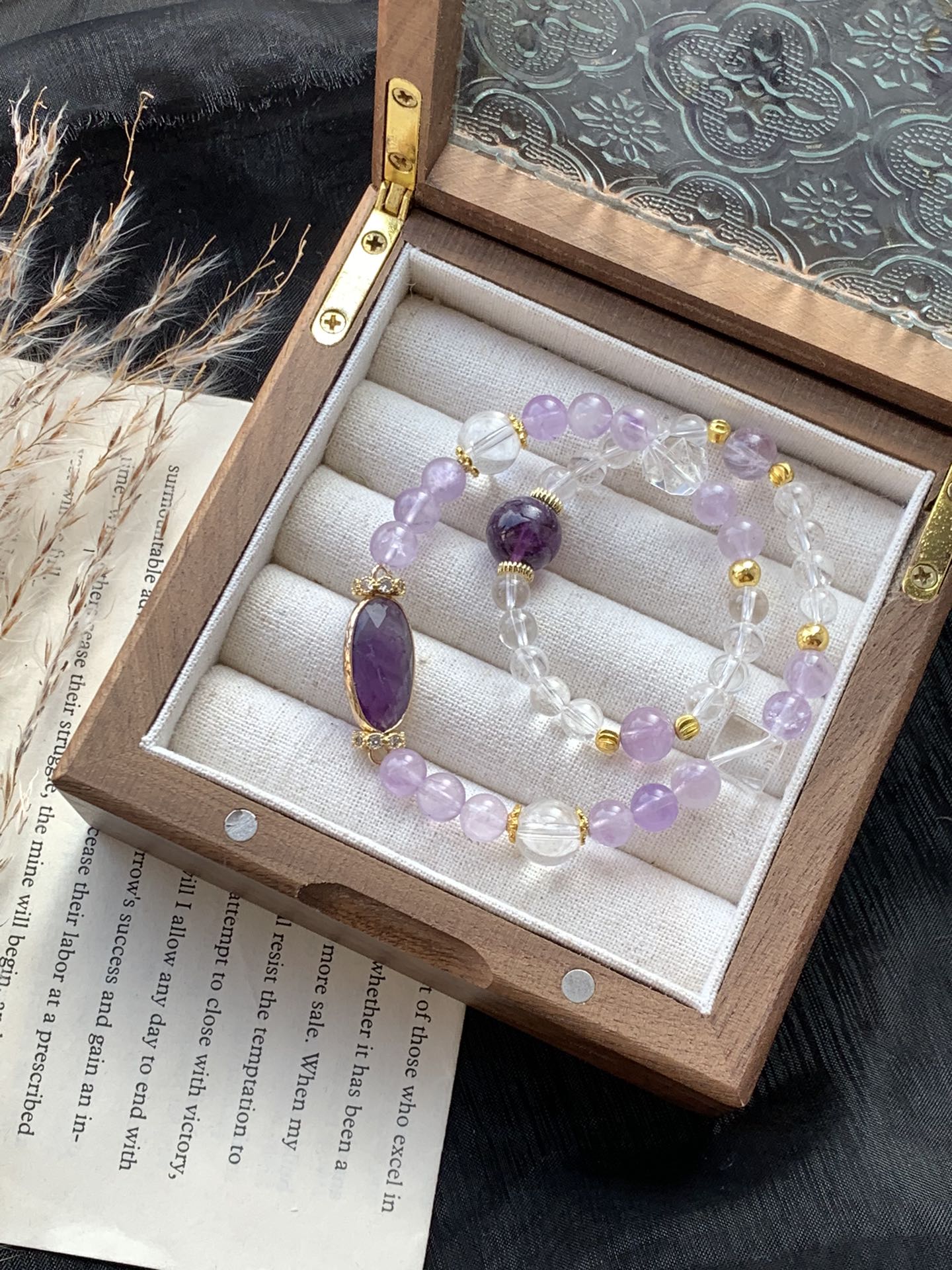 Elegant Amethyst and Crystal Bead Bracelet