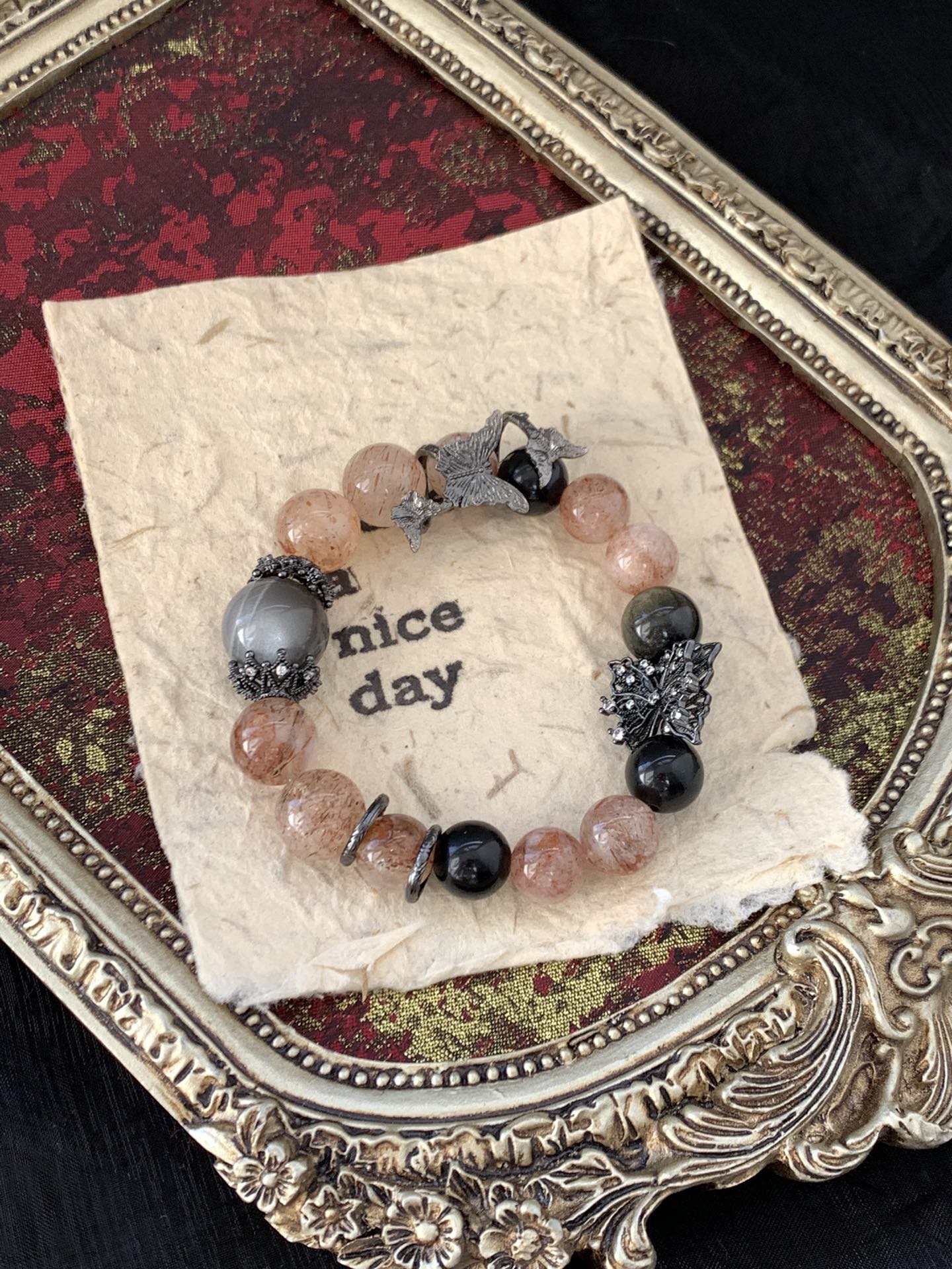 Butterfly & Obsidian Bracelet