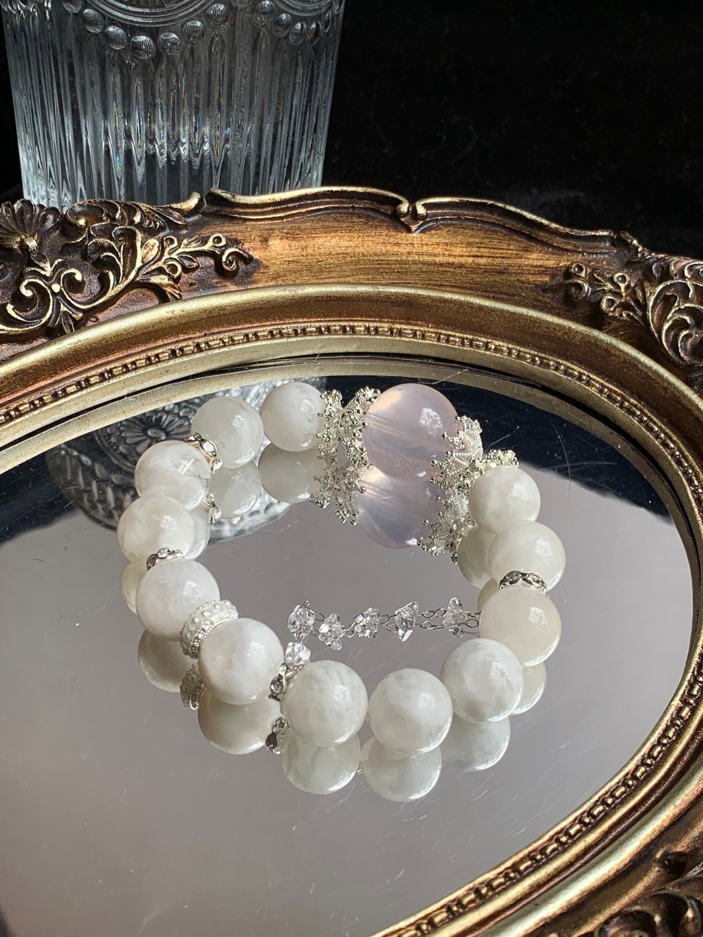 White Agate and Pink Crystal Bracelet