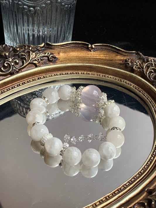 White Agate and Pink Crystal Bracelet