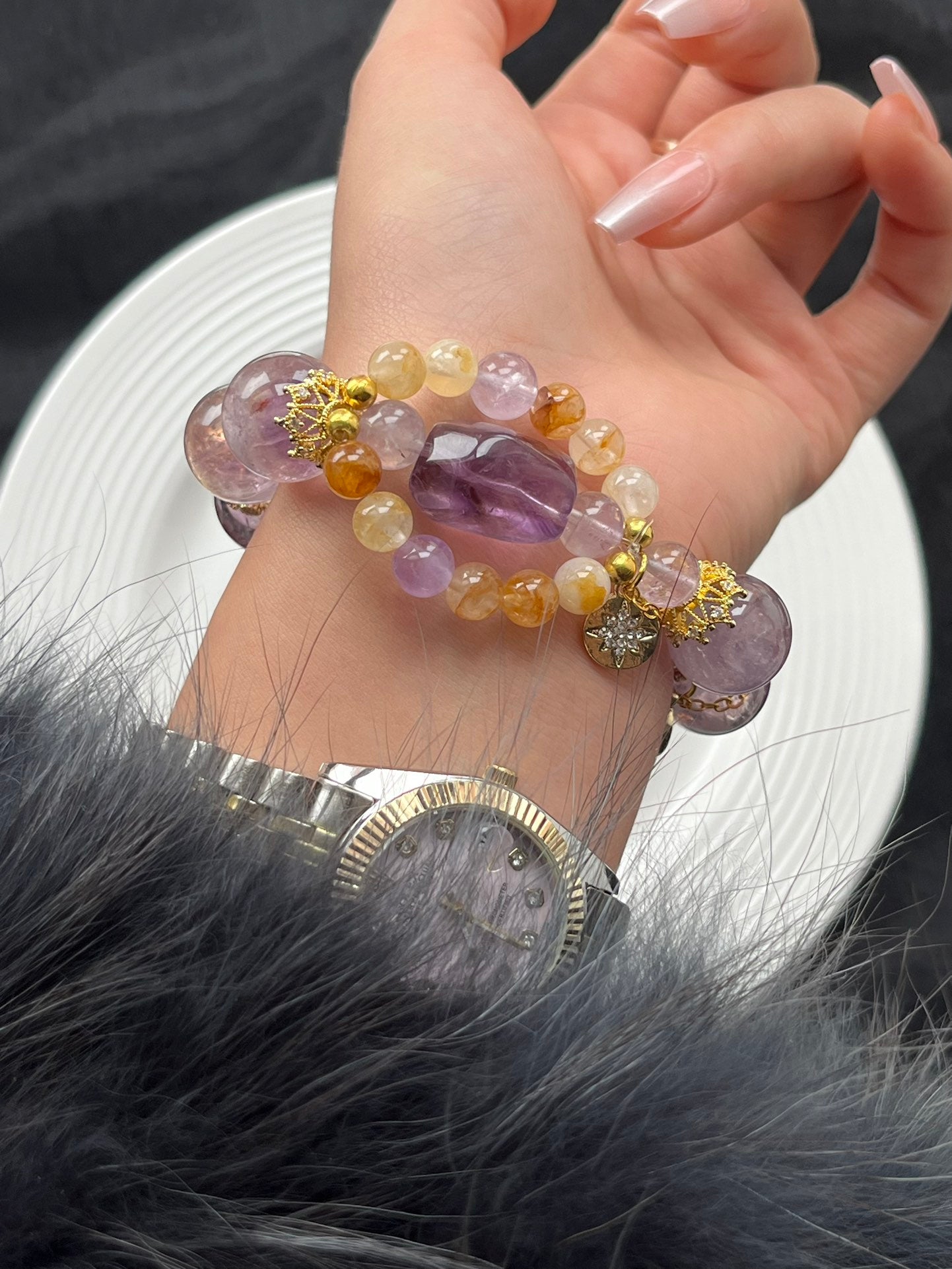 Amethyst and Citrine Bracelet
