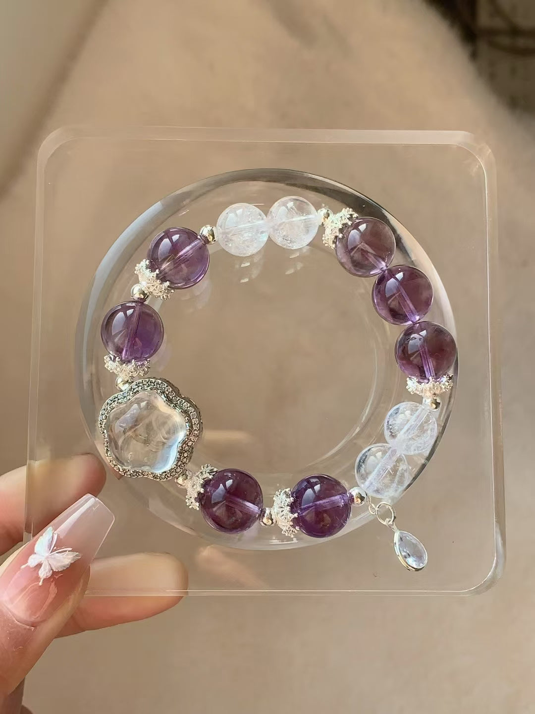 Amethyst and Clear Quartz Bracelet