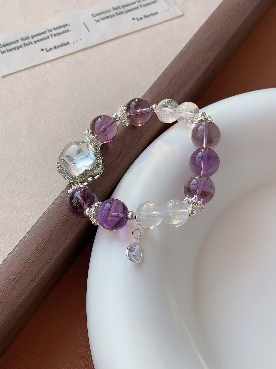 Amethyst and Clear Quartz Bracelet
