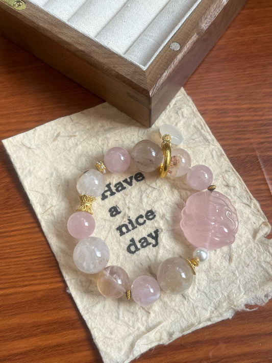 Rose Quartz Carved Bracelet