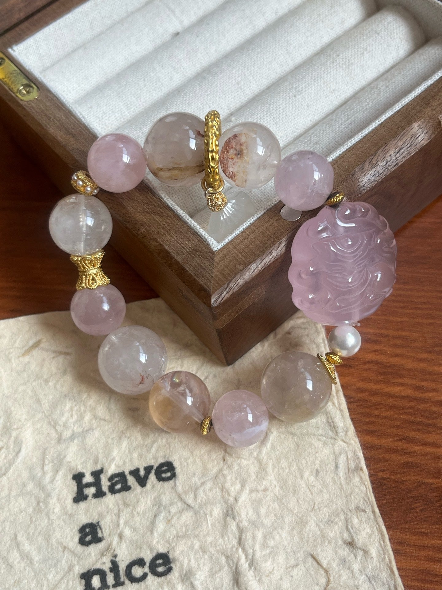 Rose Quartz Carved Bracelet