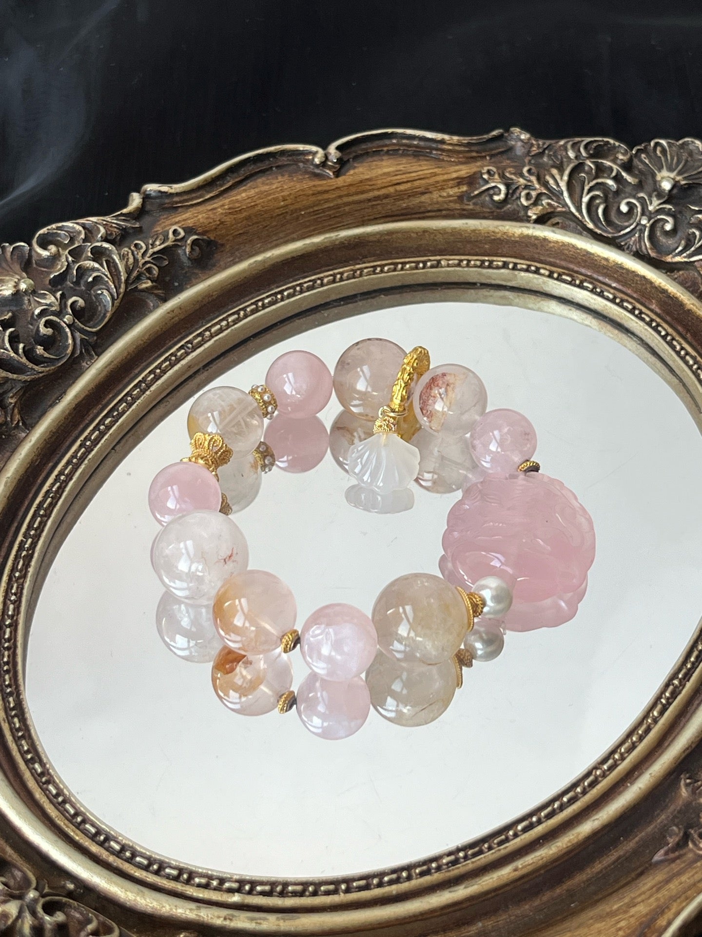 Rose Quartz Carved Bracelet