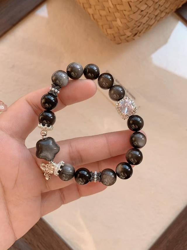 Elegant Starry Obsidian Bracelet