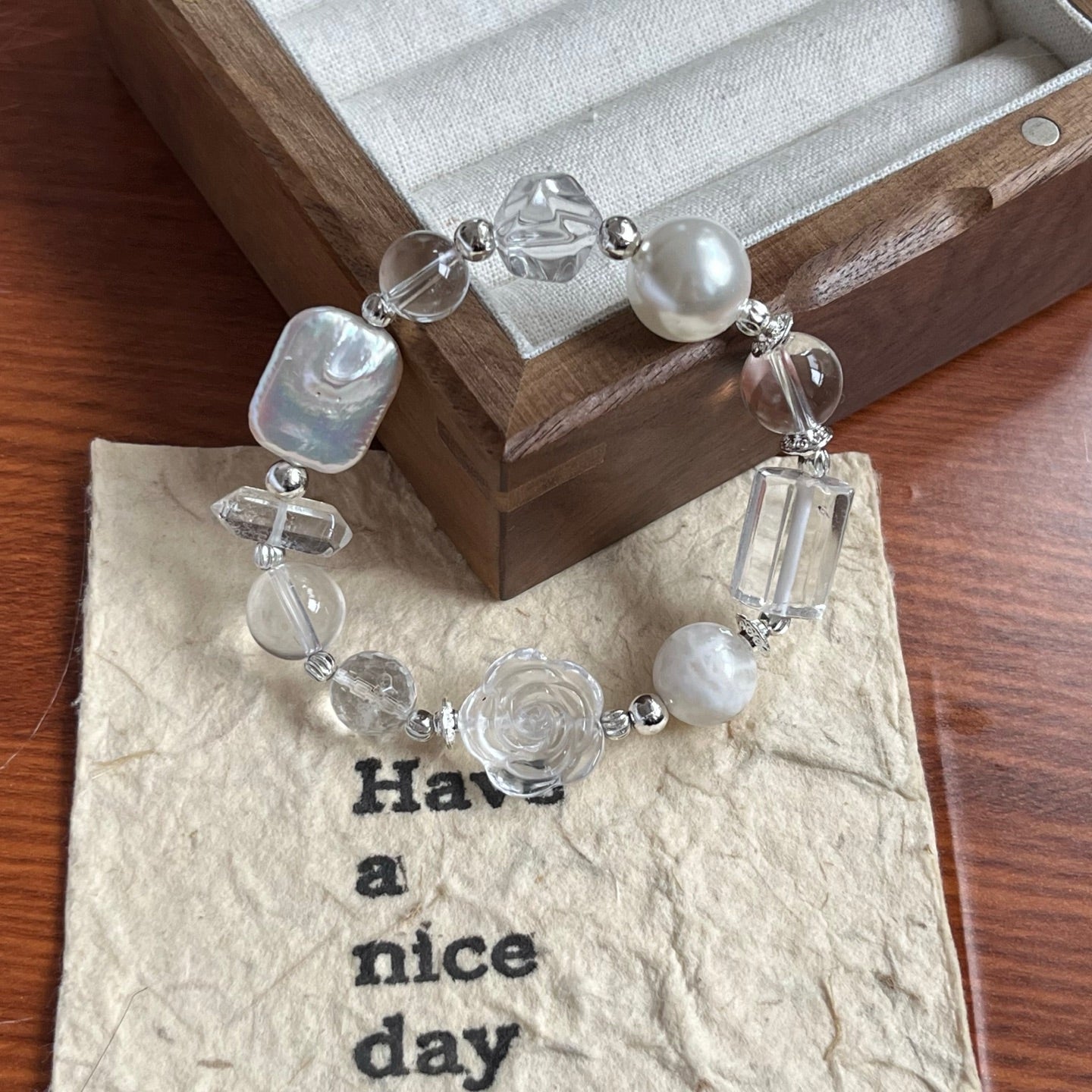 Clear Crystal and Pearl Bracelet