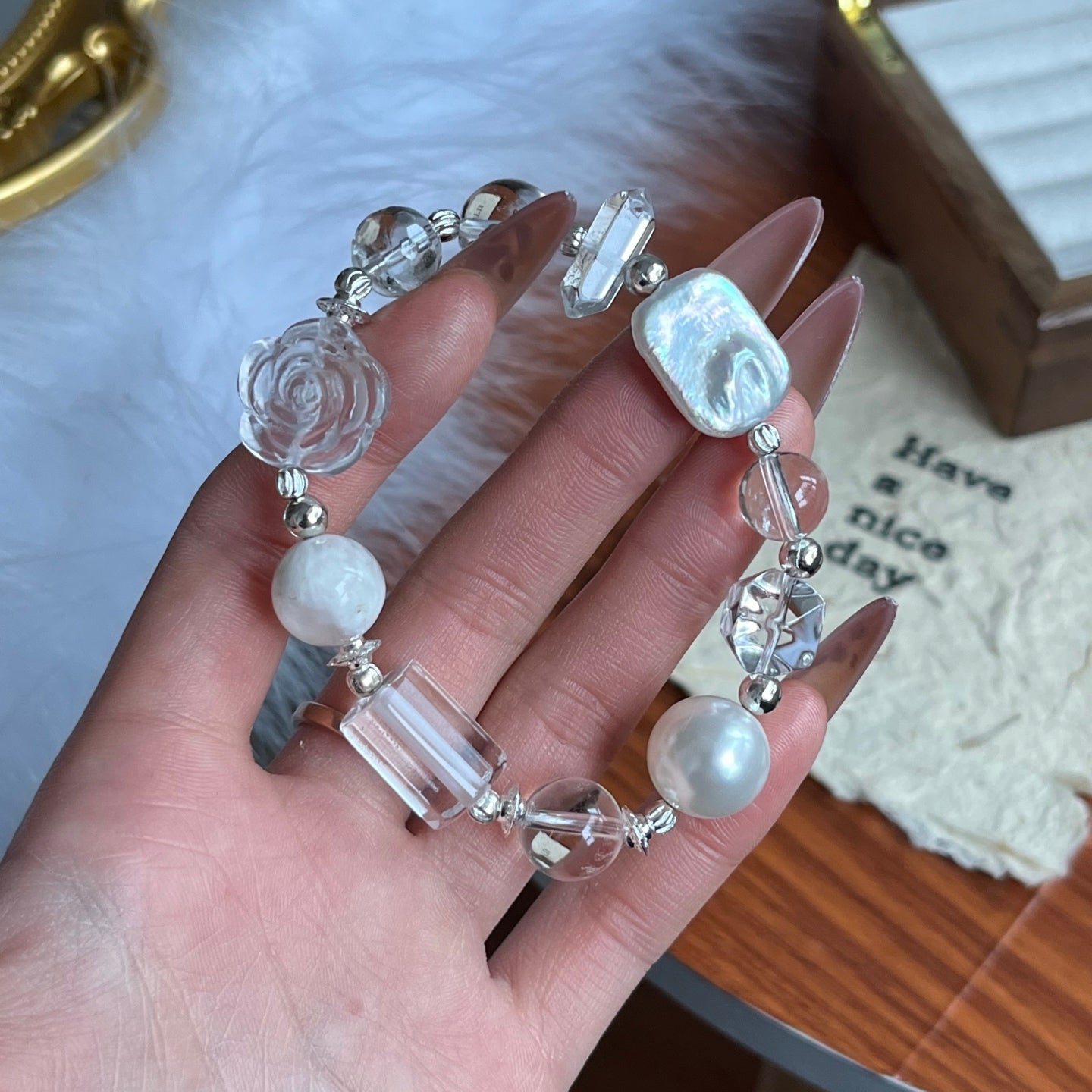 Clear Crystal and Pearl Bracelet