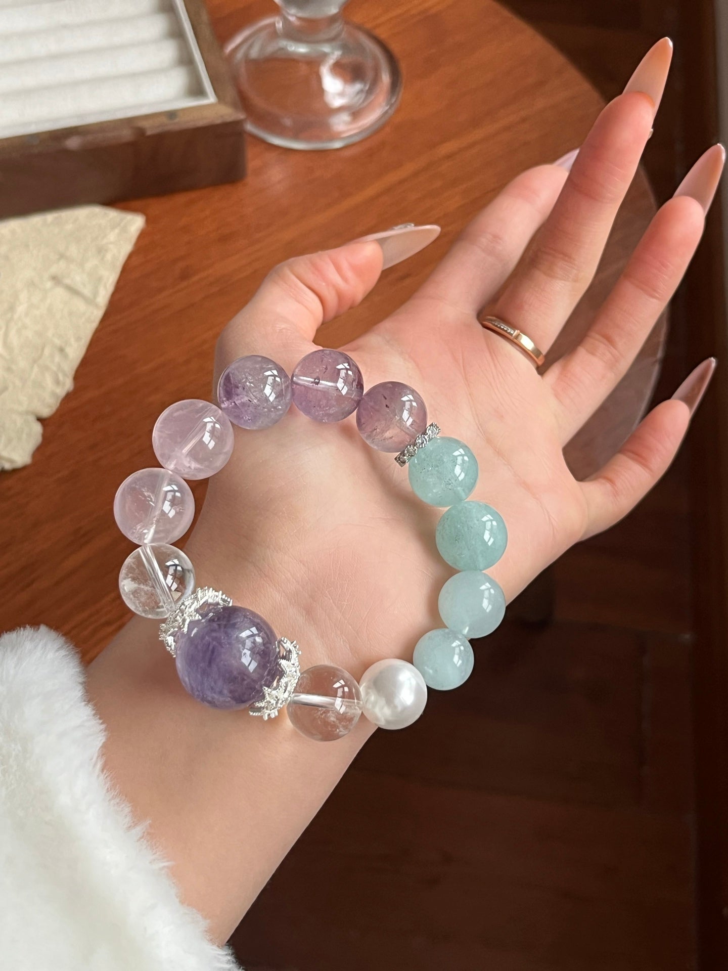 Amethyst, Rose Quartz, and Aquamarine Crystal Bracelet