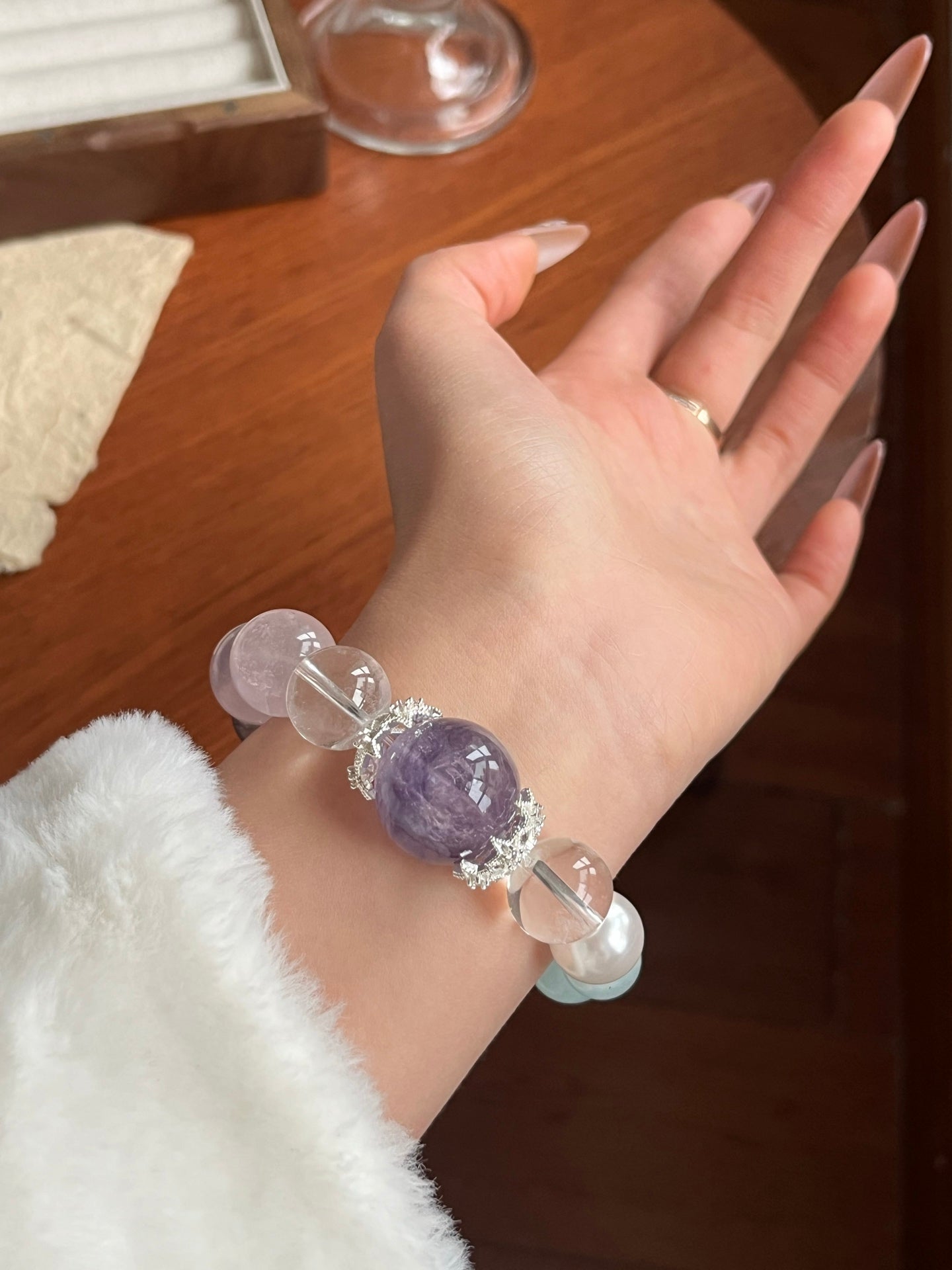 Amethyst, Rose Quartz, and Aquamarine Crystal Bracelet