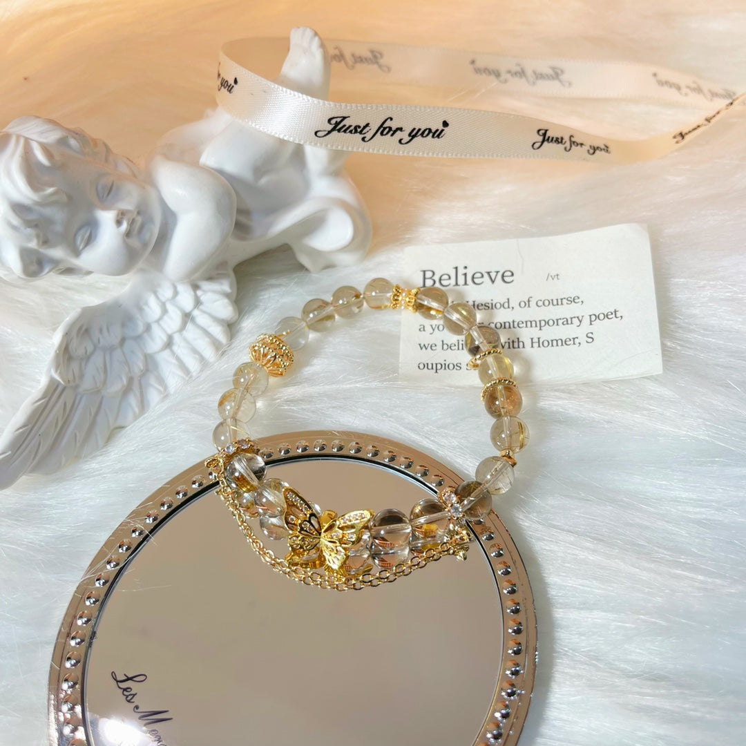 Golden Rutilated Quartz Butterfly Bracelet