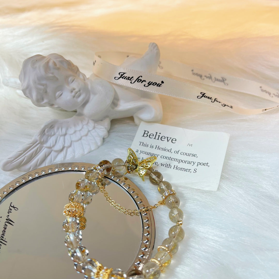 Golden Rutilated Quartz Butterfly Bracelet