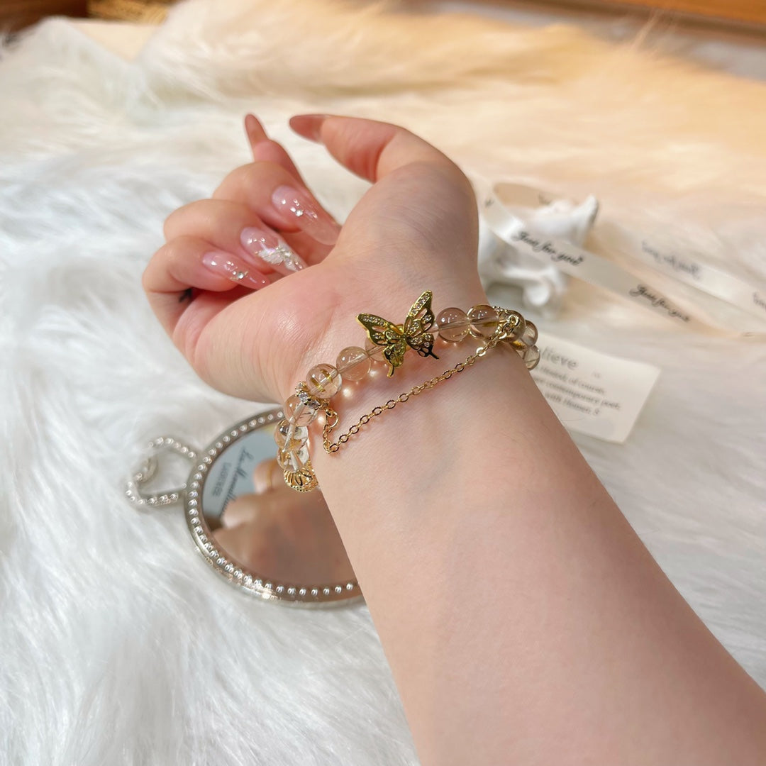 Golden Rutilated Quartz Butterfly Bracelet