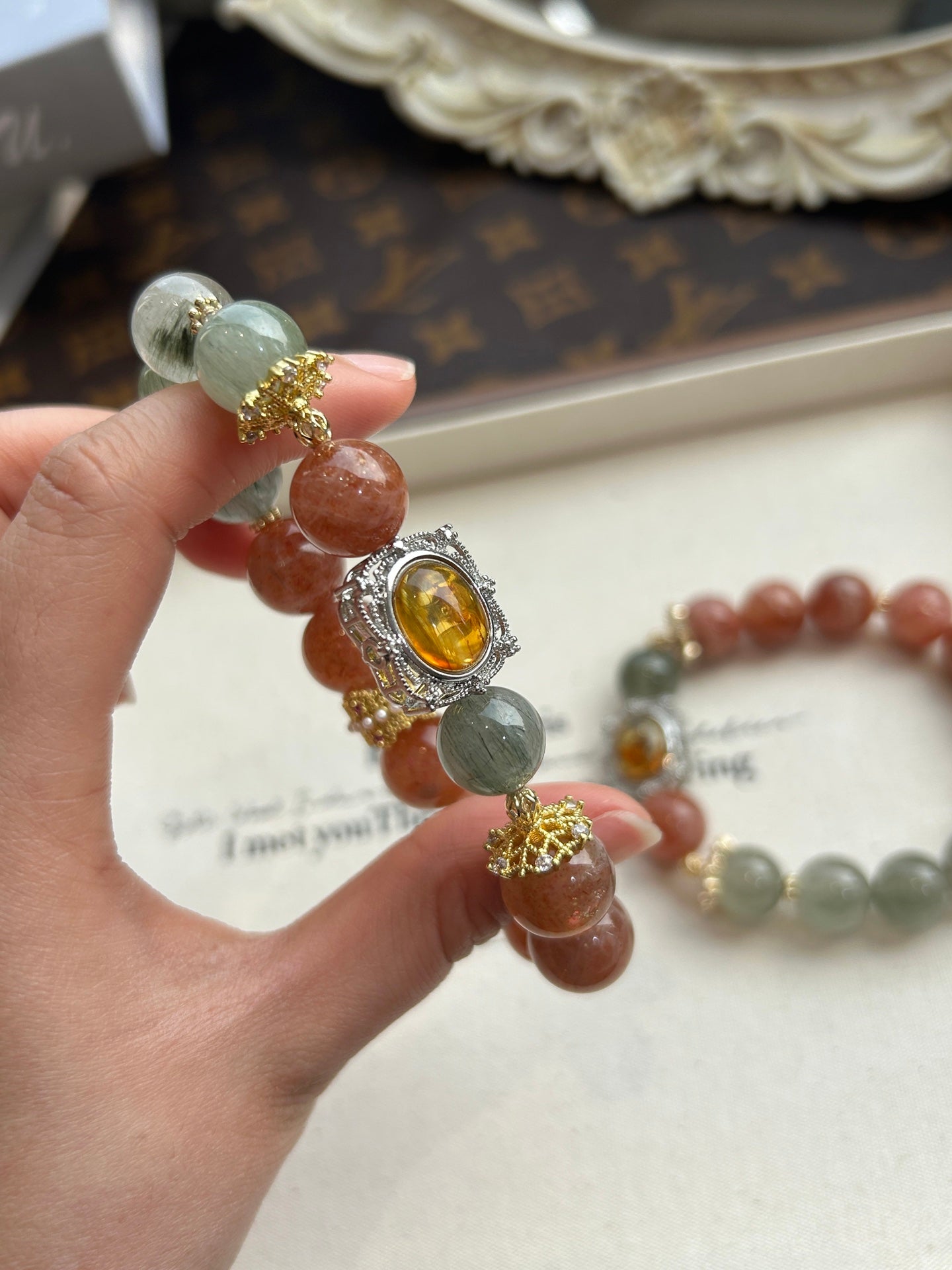 Sunstone & Green Phantom Quartz Bracelet
