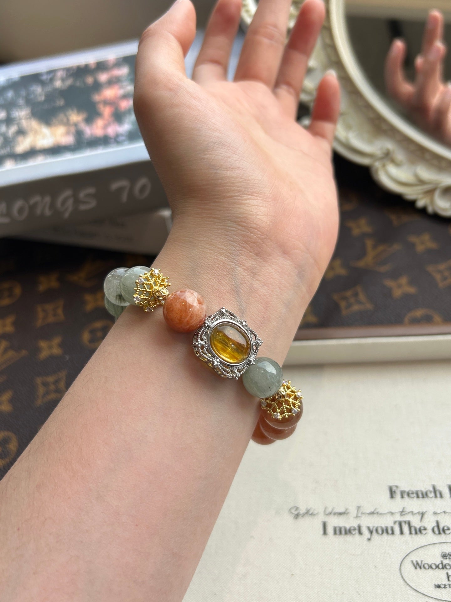 Sunstone & Green Phantom Quartz Bracelet