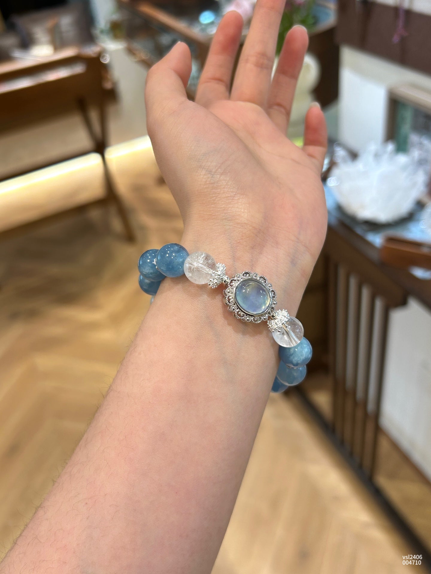 Blue Aquamarine & Moonstone Crystal Bracelet