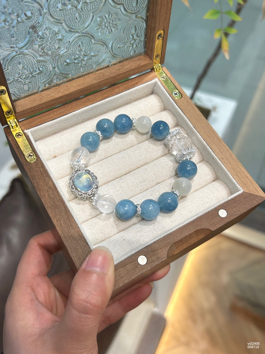 Blue Aquamarine & Moonstone Crystal Bracelet