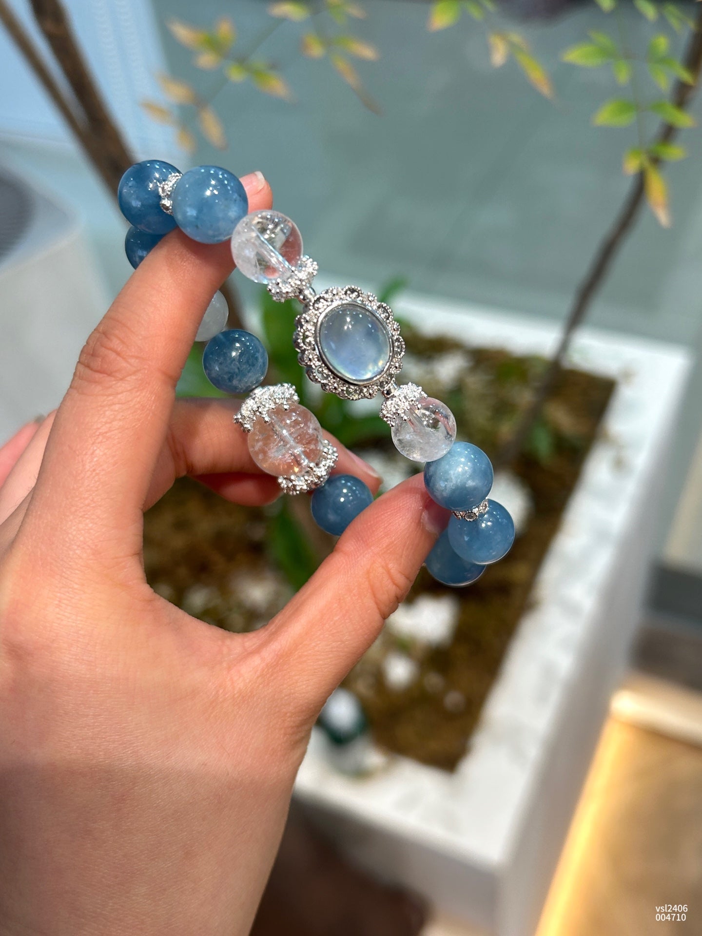 Blue Aquamarine & Moonstone Crystal Bracelet