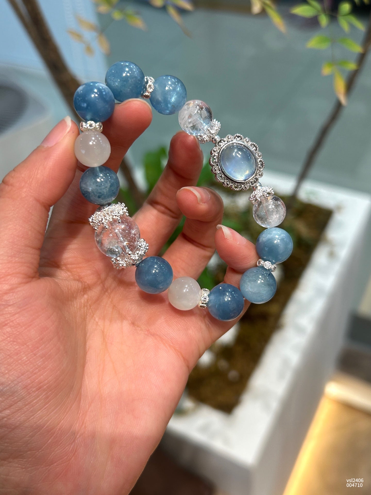 Blue Aquamarine & Moonstone Crystal Bracelet
