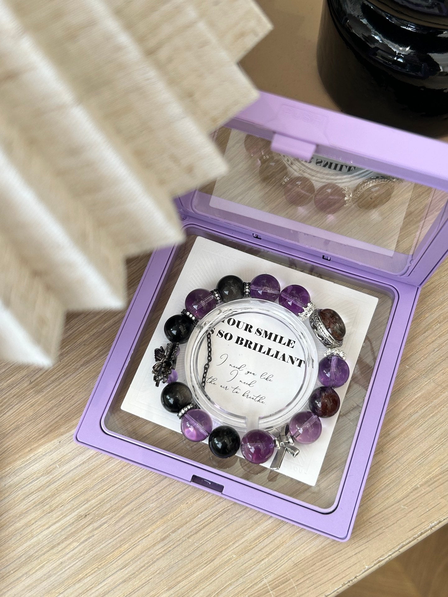 Amethyst & Black Obsidian Crystal Bracelet