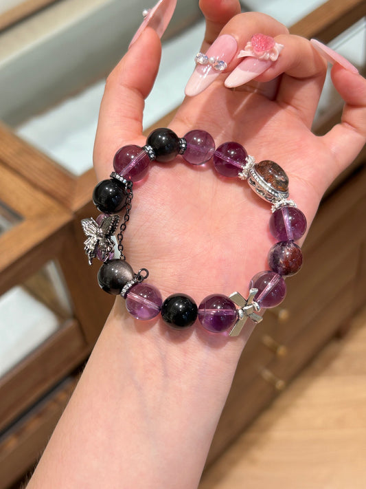 Amethyst & Black Obsidian Crystal Bracelet