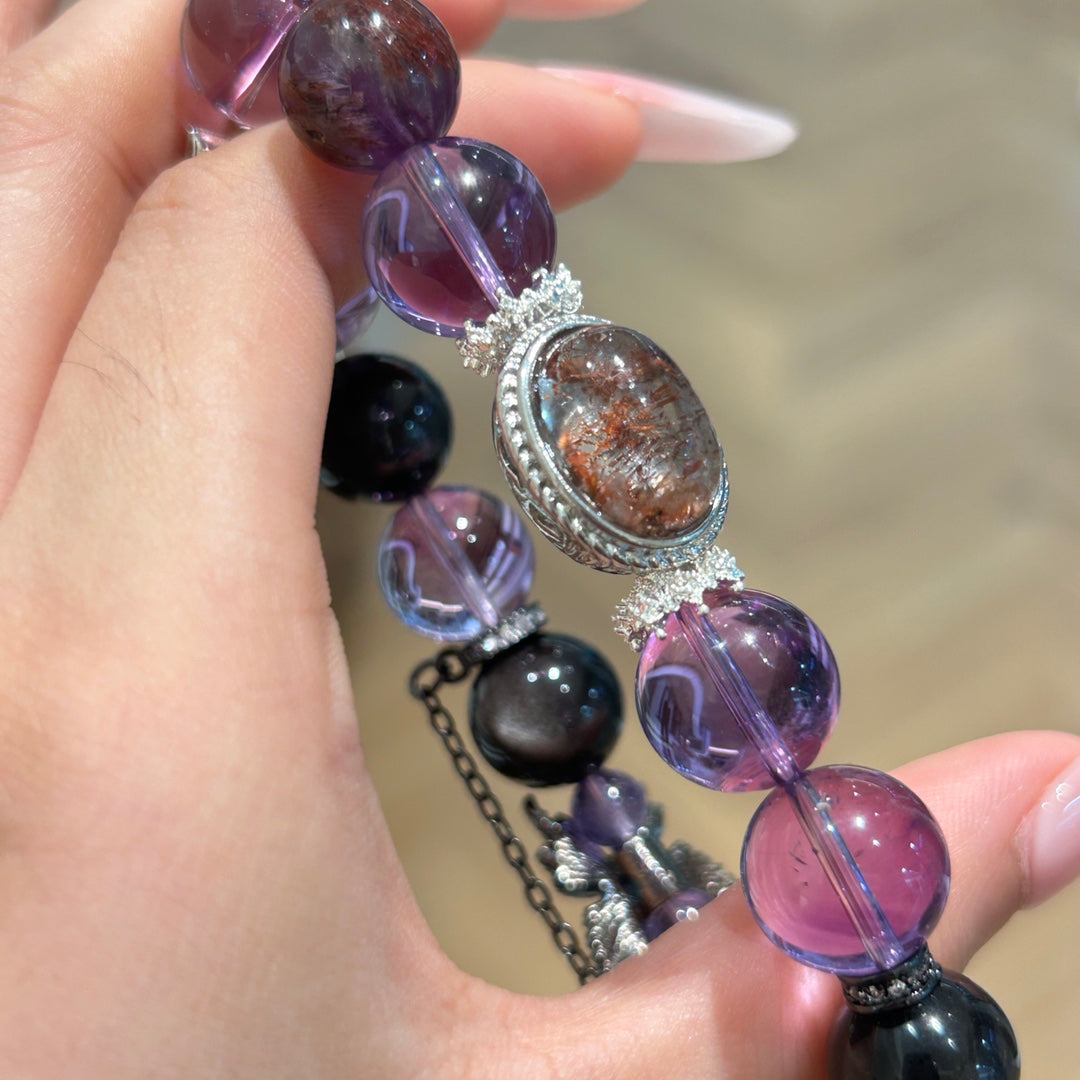 Amethyst & Black Obsidian Crystal Bracelet