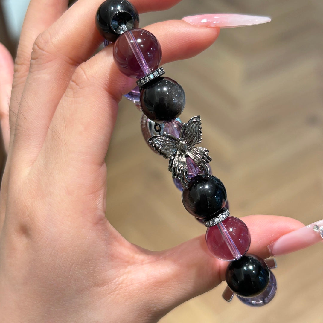 Amethyst & Black Obsidian Crystal Bracelet
