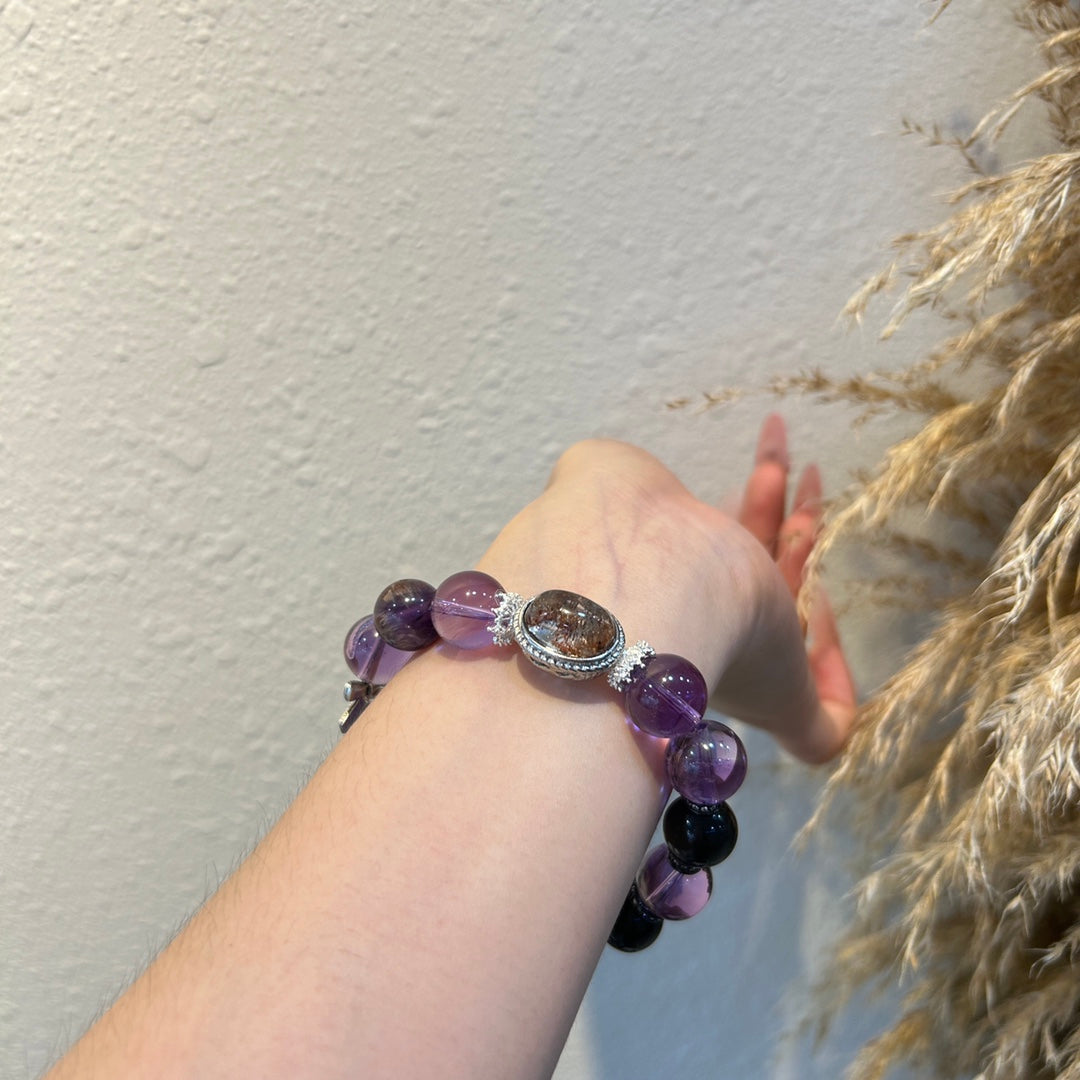 Amethyst & Black Obsidian Crystal Bracelet