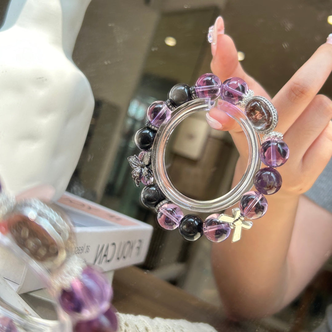 Amethyst & Black Obsidian Crystal Bracelet