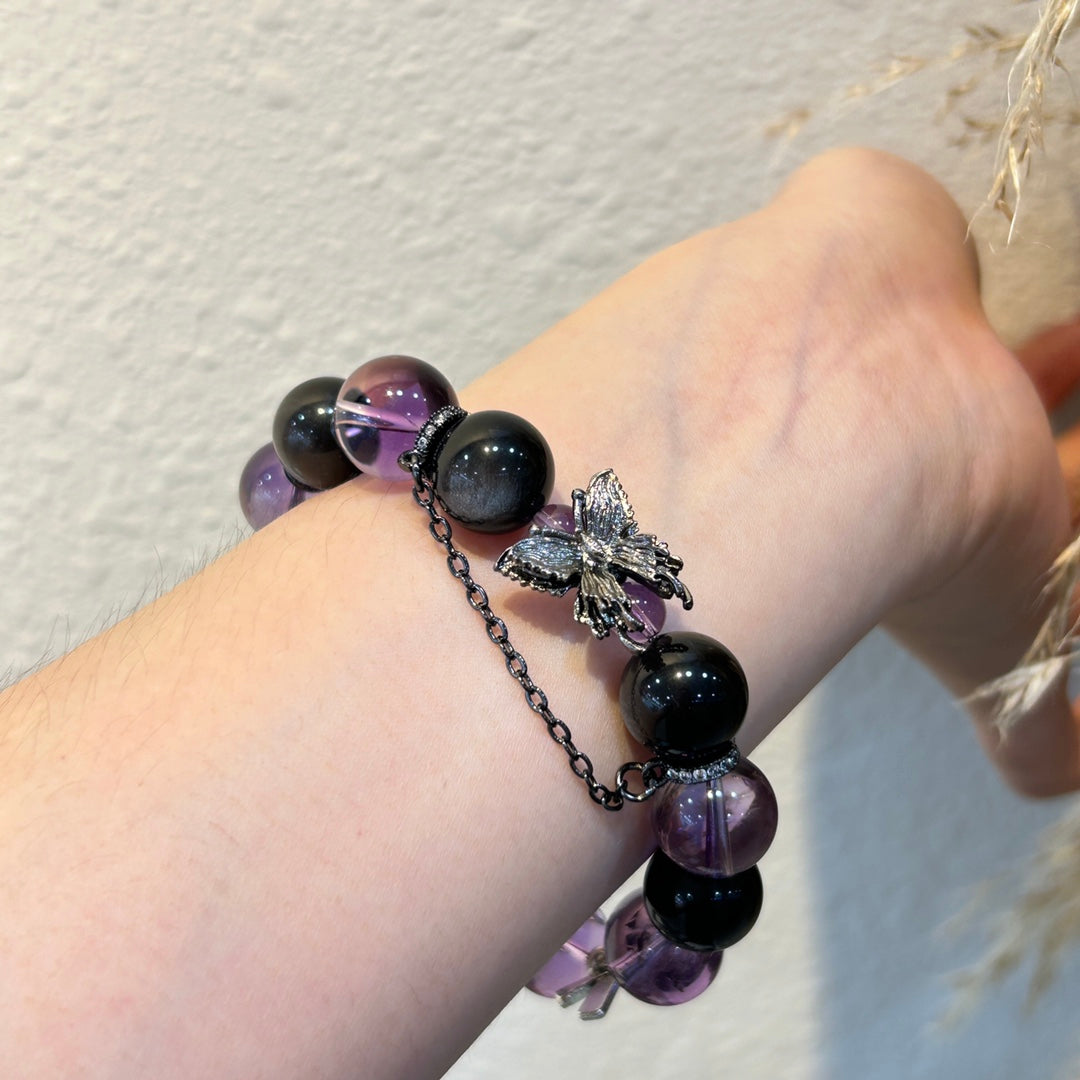 Amethyst & Black Obsidian Crystal Bracelet