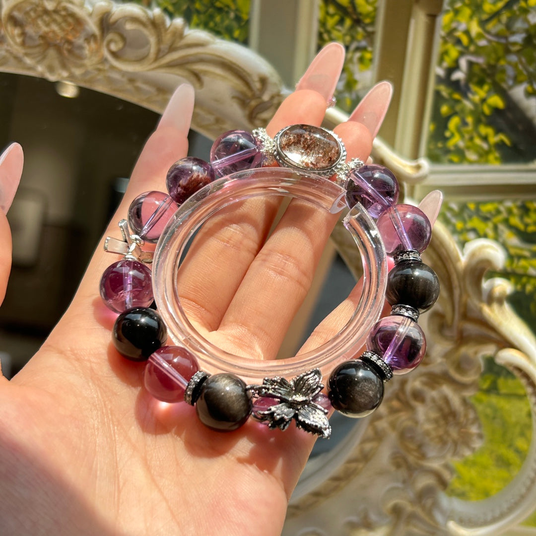 Amethyst & Black Obsidian Crystal Bracelet