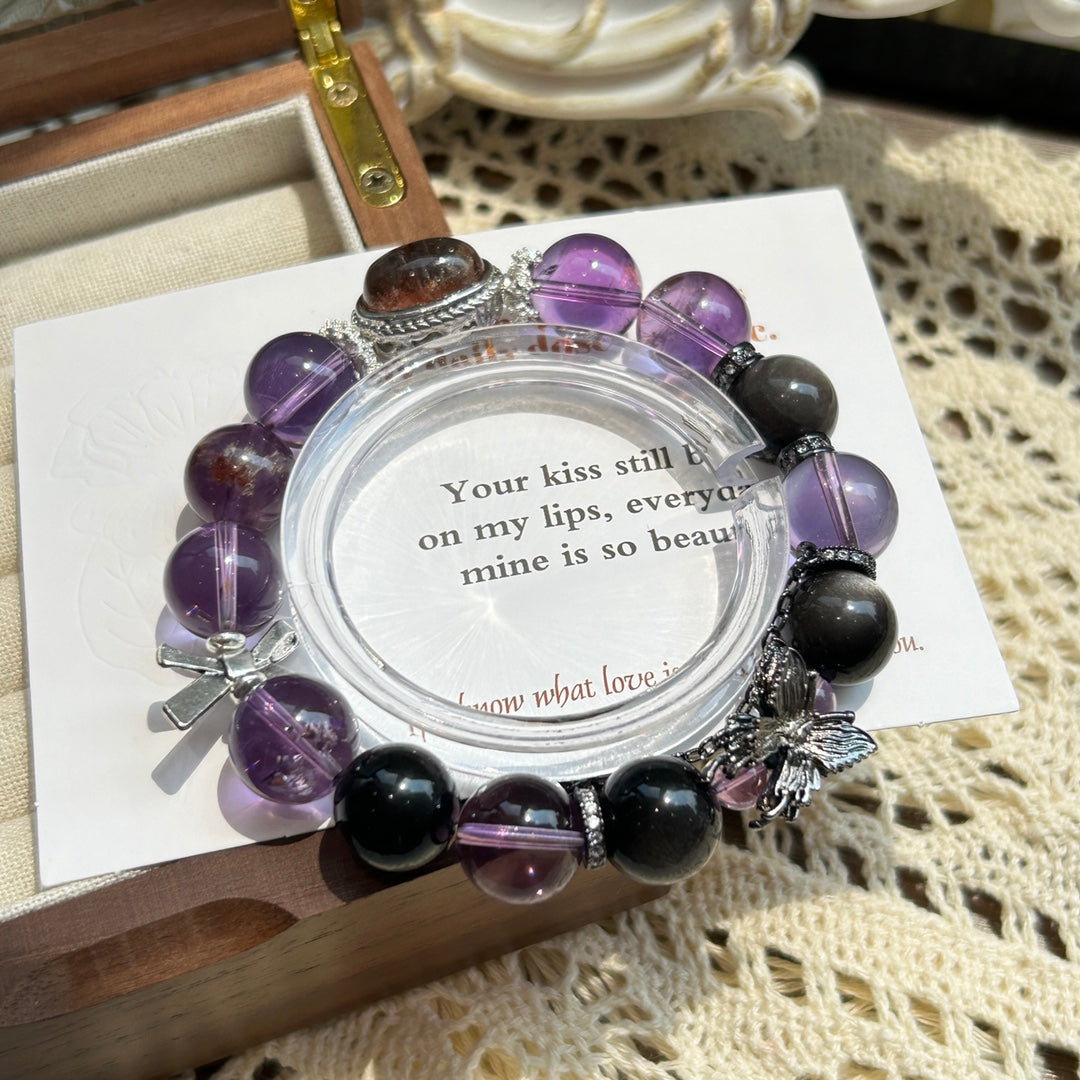 Amethyst & Black Obsidian Crystal Bracelet