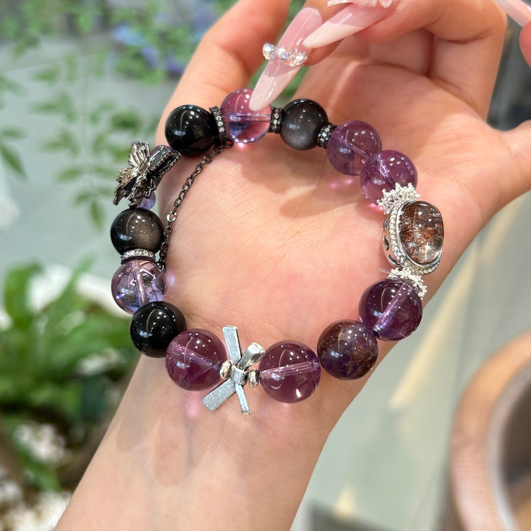 Amethyst & Black Obsidian Crystal Bracelet