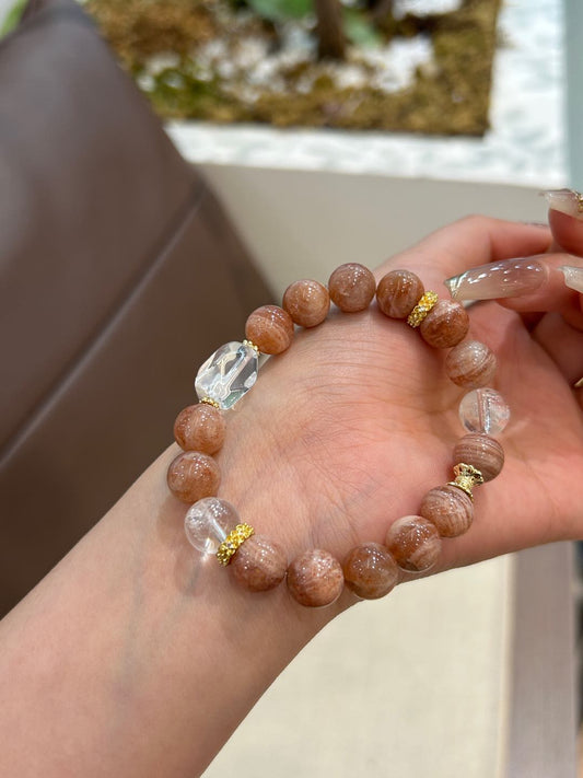 Red Agate & Clear Quartz Crystal Bracelet